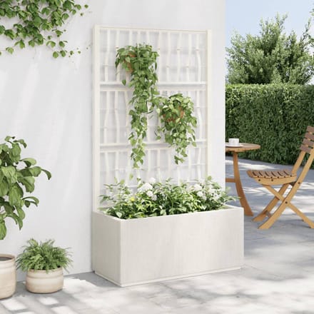vidaXL - Plantenbak - met - latwerk - 80x36x140 - cm - polypropeen - wit