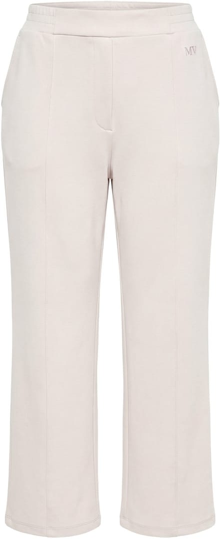 Ulla Popken - Dames - Sweatpants wijde rechte pijp biezen elastische tailleband - Grijsbeige - Maat 50+