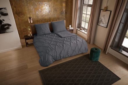 Pure dekbedovertrek luxe stiksel plooien - 2 persoons 200x200/220 cm - Antraciet - Microvezel