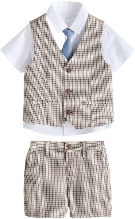 Next - Jongens - Set met gilet, overhemd, korte broek & stropdas - Bruin