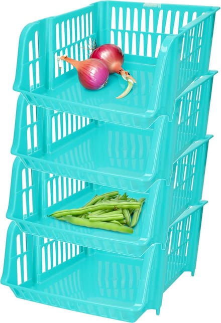 Plasticforte Stapelbare opbergmand - 4x - Blauw - 20L - kunststof - 43 x 32 x 16 cm