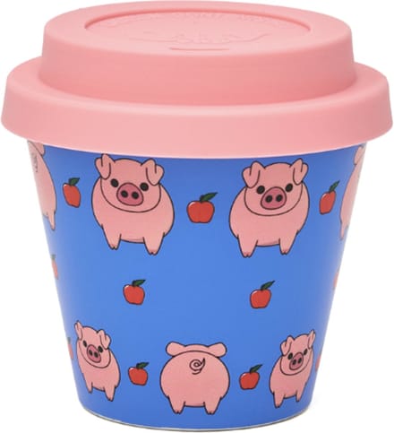 Quy Cup - 90ml Ecologische Reis Beker - Espressobeker “Pig” met Rose Siliconen deksel