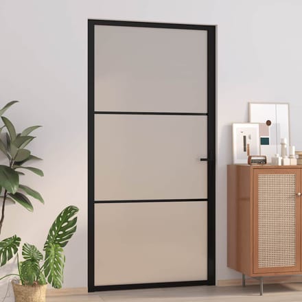 vidaXL - Binnendeur - 102,5x201,5 - cm - matglas - en - aluminium - zwart