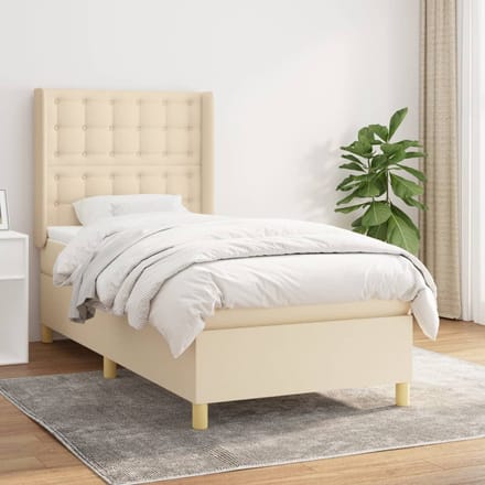 vidaXL - Boxspring - met - matras - stof - crèmekleurig - 100x200 - cm