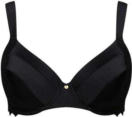 Ulla Popken - Dames - Beugelbeha zachte cups satijn kant - Zwart - Maat 105E