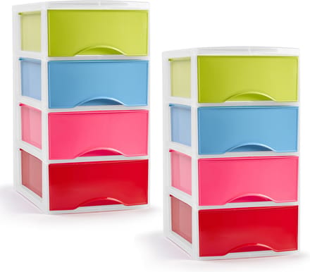 PlasticForte ladeblokje/bureau organizer - 2x - 4 lades - multi kleuren - L26 x B36 x H49 cm
