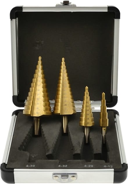 GEKO Titanium conische boorenset - duurzame HSS coating - gradatie 2 mm - 4 maten