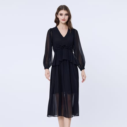 Lange ruche chiffon jurk