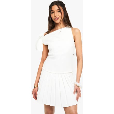 boohoo Dames Geweven Twist One-Shoulder Top | White | Maat: 10