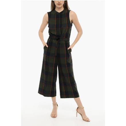 Geruite jumpsuit van wolmix GAUZE met trekkoord in de taille in groen
