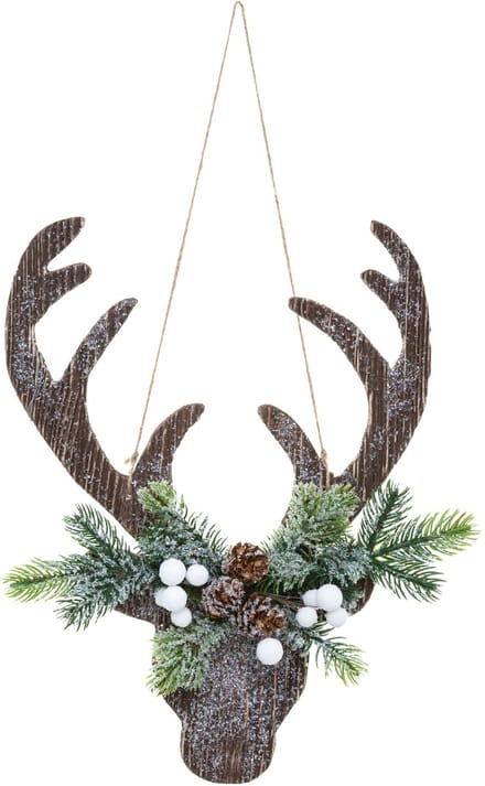 JJA - Kerst rendierkop ophangdecoratie 34 cm hout