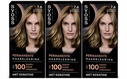 SYOSS 7-6 - Haarverf - Permanente Haarkleuring - Middenblond – 100% Grijsdekking – Vermindert Haarbreuk - 3 Stuks