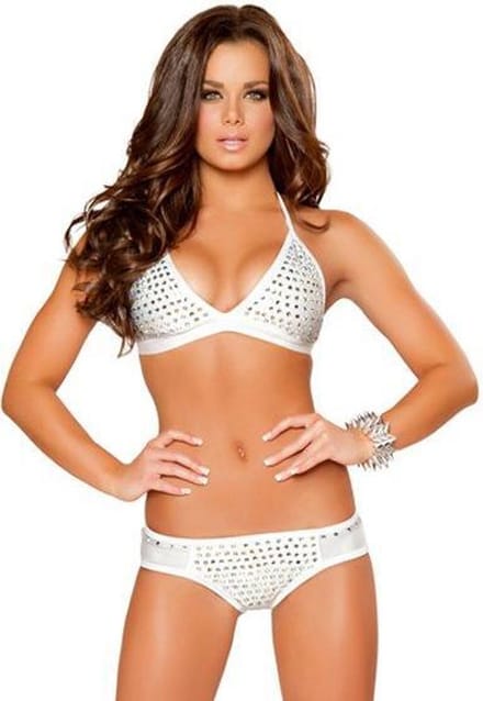 Witte Bikini Scrunch Volwassenen Vrouwen Wit Glitter and Glamour Maat M