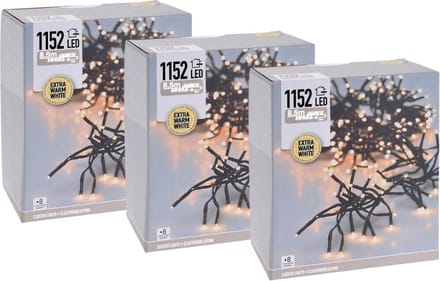 Kerstverlichting - Clusterverlichting - 3 stuks - 1152 LED's - Lengte: 8.5 meter - Met app-bediening - Warm wit