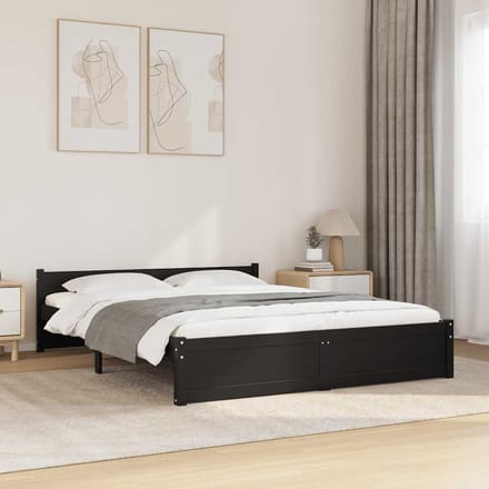 vidaXL - Bedframe - massief - hout - zwart - 150x200 - cm