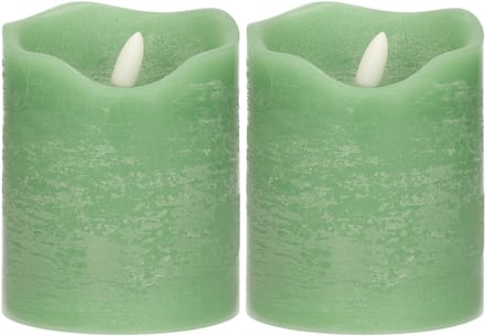 Stern Fabrik LED kaars/stompkaars - 2x - mintgroen - D7,5 x H10 cm - timer - 3D vlam