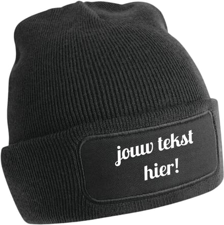 Muts bedrukt met eigen tekst - zwart - Beechfield - gepersonaliseerd