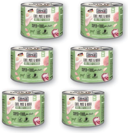 MAC's Kattenvoer Natvoer Blik 98,6% Eend, Kalkoen en Kip 6 x 200g