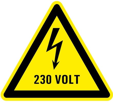 Waarschuwingsbord elektrische spanning 230 volt - kunststof 100 mm