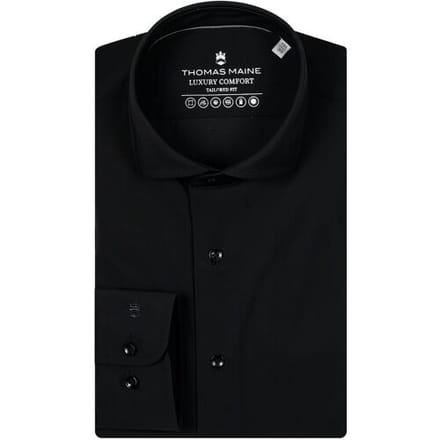 Thomas Maine Overhemd Hyper Stretch Luxury Comfort Roma Modern Kent Zwart / male
