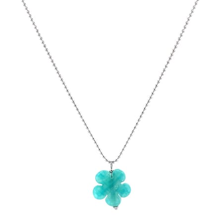 Heaven Eleven - dames - ketting - ballchain - RVS - bloem - turkoois - turquoise - 74cm