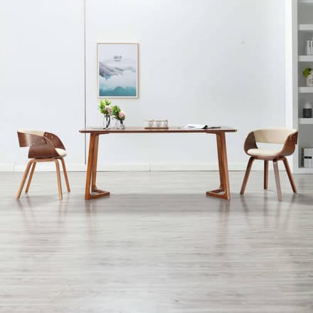 vidaXL - Eetkamerstoel - gebogen - hout - en - kunstleer - crèmekleurig