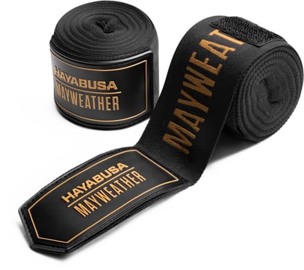 Hayabusa Mayweather Deluxe Handwraps 450 cm – Zwart/Goud | Deluxe Support & Locked‑In Fit -