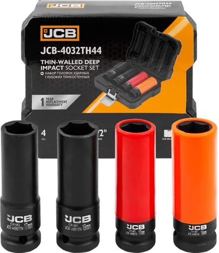 JCB Professionele JCB Impact Doppen 1/2", 17–19 mm, CrMo Staal, Met Beschermhoes