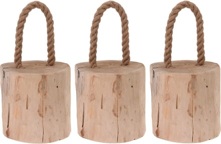 Excellent Houseware Deurstopper Boomstam - 3x - teak hout - met draagtouw - 14 cm - natuurlijk wonen