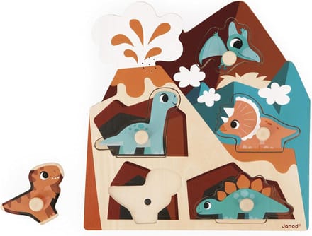 Klankpuzzel Hout - Dino Puzzel - Educatief Spel - Vijf Dierengeluiden - 25 cm Breed