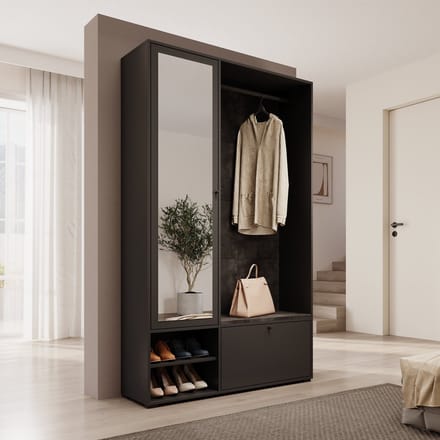 Meubella - Deacon - Halkast 1 deur - Zwart - 117x33x190 cm