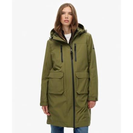 Superdry Lange Shell Parka met Capuchon Green Grootte: 42