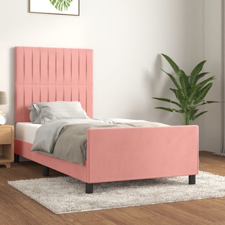 vidaXL - Bedframe - met - hoofdeinde - fluweel - roze - 90x190 - cm