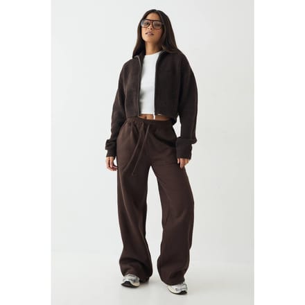 Dames DSGN Studio Self Fabric Applique Rechte Pijp Joggingbroek | Dark Chocolate | Maat: Medium