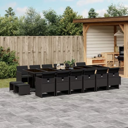 vidaXL - 17-delige - Tuinset - met - kussens - poly - rattan - zwart
