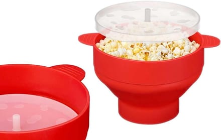 Magnetron Popcornmaker - Siliconen Kom - Snelle Snacks - Geventileerd Deksel - Inklapbaar Ontwerp - Rood