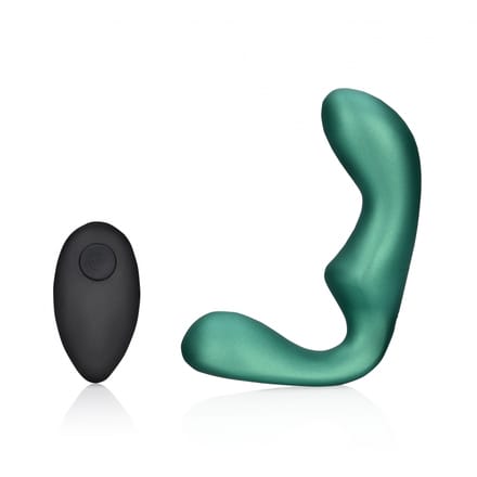Shots - Ouch! OU908MGR - Pointed Vibrating Prostate Massager with Remote Control - Metallic Green