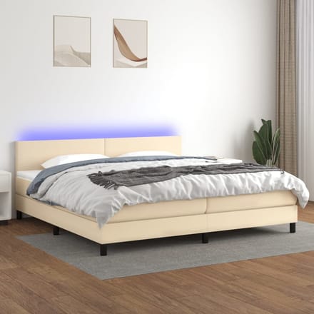 vidaXL - Boxspring - met - matras - en - LED - stof - crèmekleurig - 200x200 - cm
