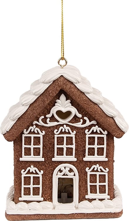 Clayre & Eef Kersthanger met LED Gingerbread house 9x6x10 cm Bruin Polyresin