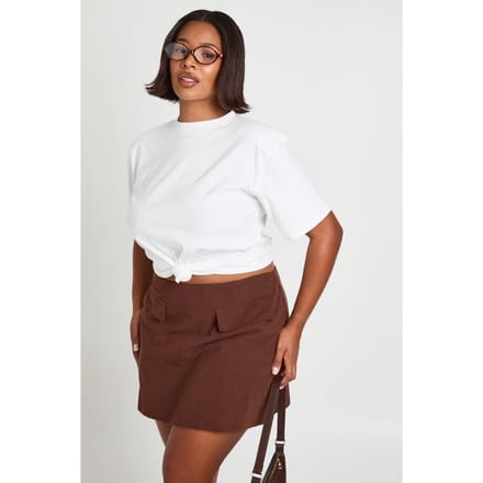 boohoo Dames Plus Geborsteld Visgraat Geruite Skort | Brown | Maat: 28