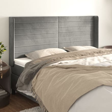 vidaXL - Hoofdbord - met - randen - 183x16x118/128 - cm - fluweel - lichtgrijs