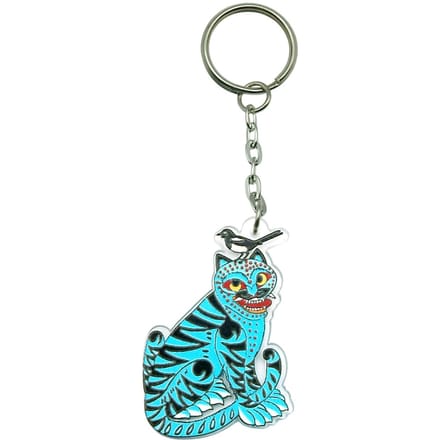 Blauwe tijger met ekster Acryl sleutelhanger gray