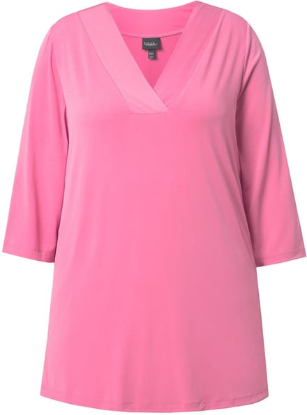 Ulla Popken - Dames - Longshirt A-lijn V-hals 3/4-mouwen - Lichte bes - Maat 54+