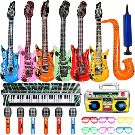 22 Stuks Opblaasbare Muziekinstrumenten Set Gitaar Saxofoon Microfoon en Accessoires voor Feest