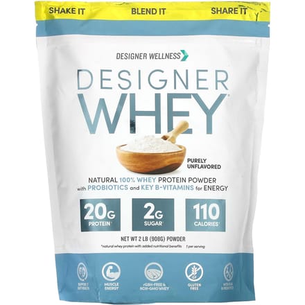 Designer Wellness, Designer Whey, protéine de lactosérum 100% naturelle, goût pur et sans arômes, 2 lbs (908 g)