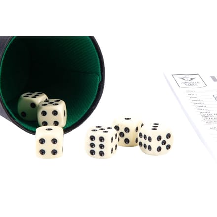 Dobbelset Compleet - Pokerbeker - 5 Dobbelstenen 16 mm - Scoreblok 25 Vellen - Complete Spelset - Engelhart