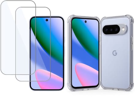 Hoesje met 2x Screenprotector - Geschikt voor Google Pixel 10/10 Pro - Extreme Shockproof - Tempered Glass - Siliconen Case - Transparant