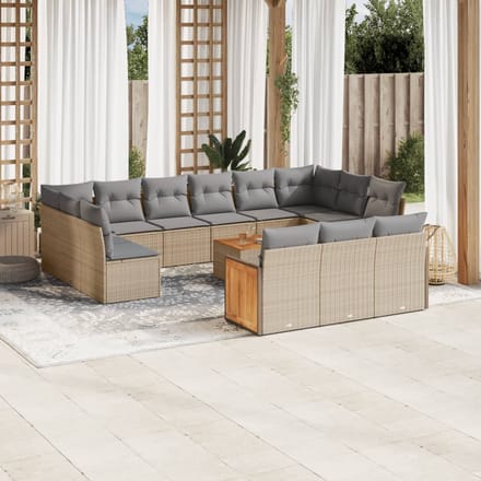 vidaXL - 14-delige - Loungeset - met - kussens - poly - rattan - beige