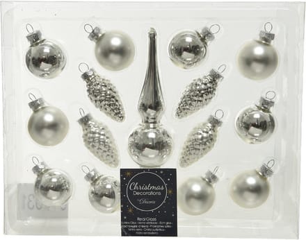 Decoris Mini kerstballen - 3 cm - met piek - 15 - zilver - glas - kerstversiering