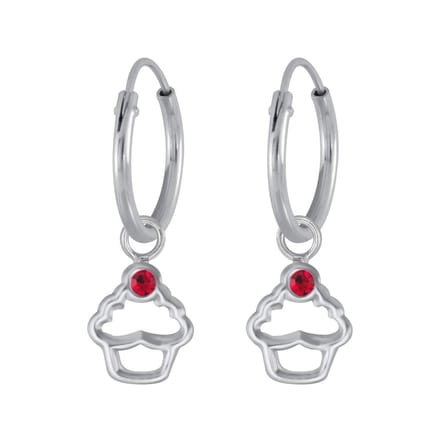 Joy|S - Zilveren cupcake bedel oorbellen - rood kristal - oorringen